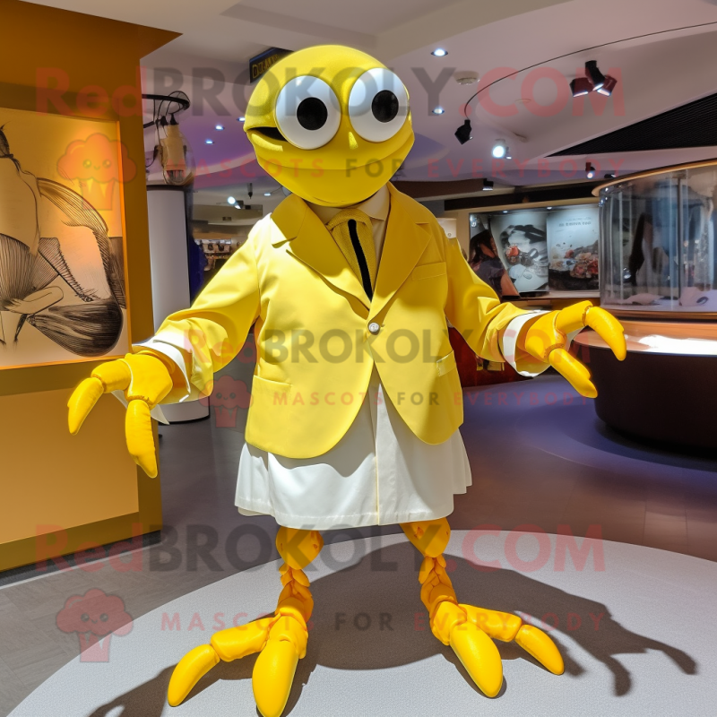 Yellow Crab mascot costume character dressed with a Culottes and Cufflinks