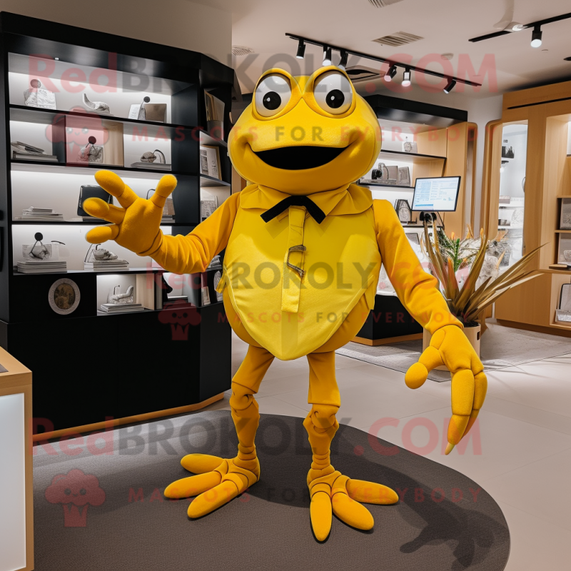 Yellow Crab mascot costume character dressed with a Culottes and Cufflinks