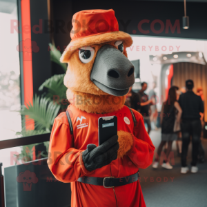 Red Camel mascot costume character dressed with a Jumpsuit and Hats