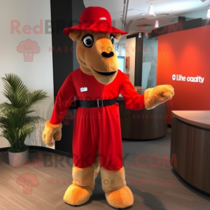 Red Camel mascot costume character dressed with a Jumpsuit and Hats