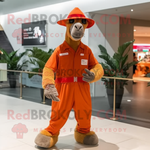 Red Camel mascot costume character dressed with a Jumpsuit and Hats