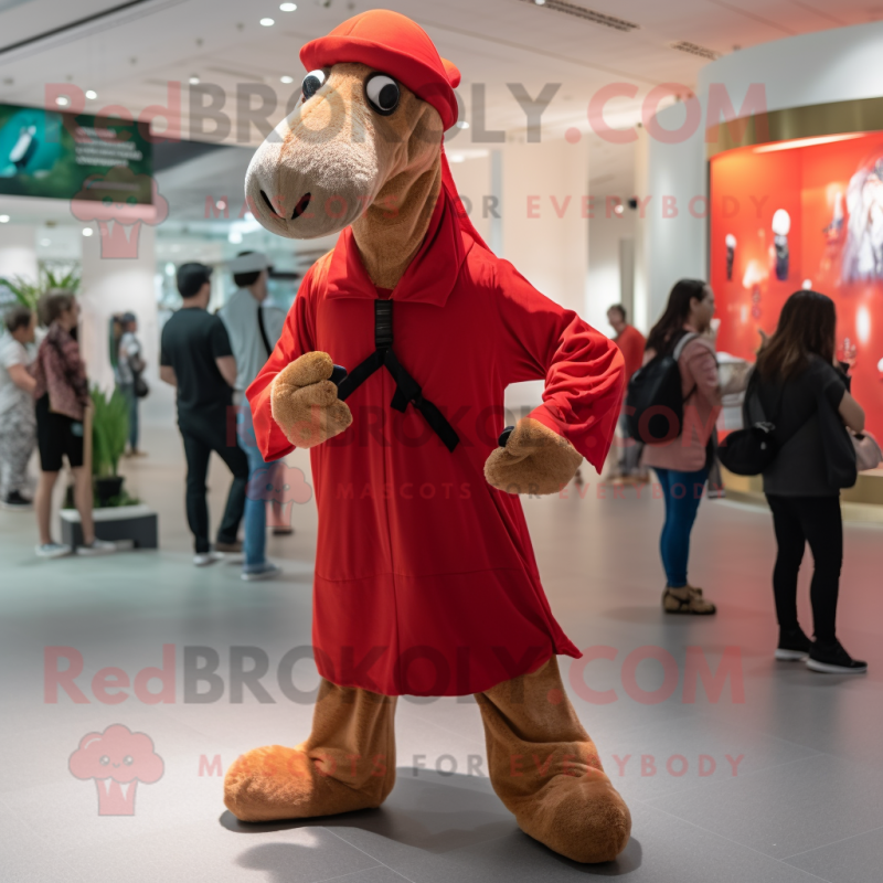 Red Camel mascot costume character dressed with a Jumpsuit and Hats