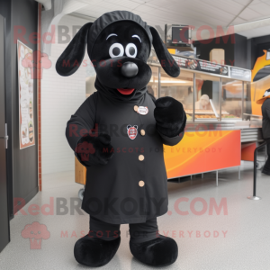 Black Hot Dogs mascot costume character dressed with a Parka and Headbands