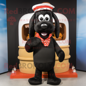 Black Hot Dogs mascot costume character dressed with a Parka and Headbands
