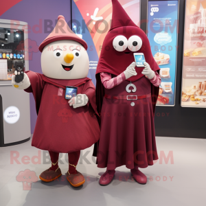 Maroon Wizard mascot costume character dressed with a Mini Dress and Smartwatches
