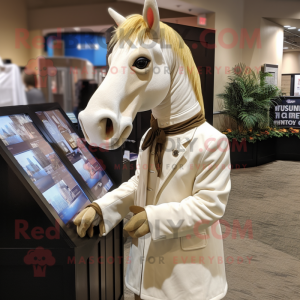 Cream Quagga mascot costume character dressed with a Coat and Tie pins