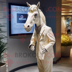 Cream Quagga mascot costume character dressed with a Coat and Tie pins