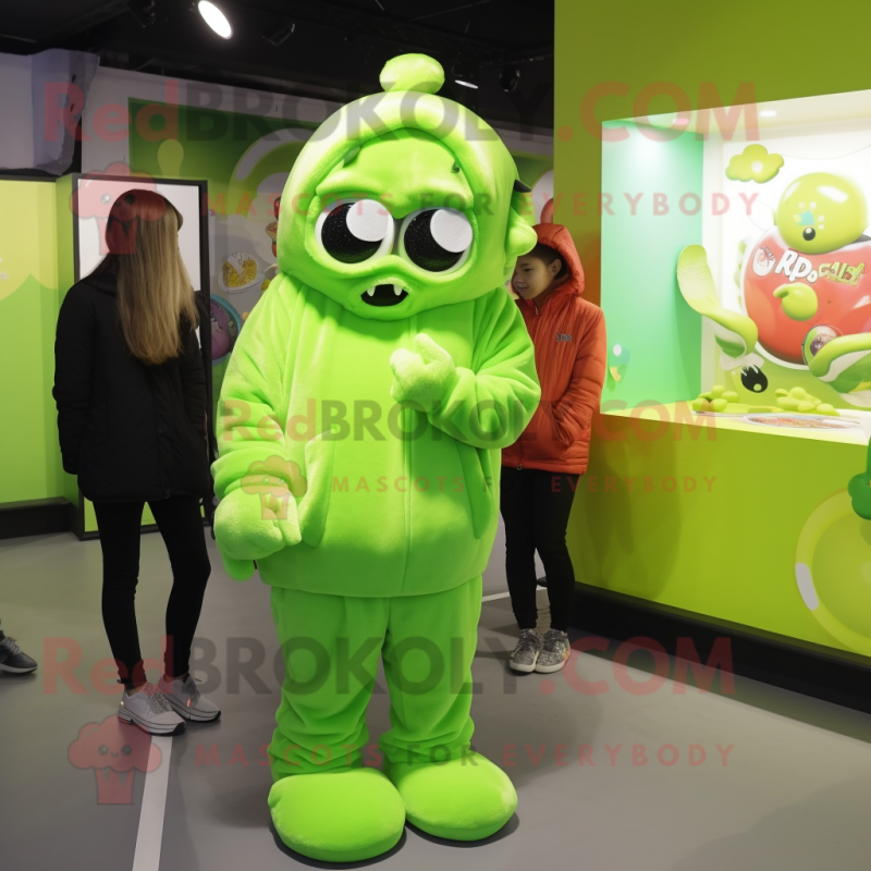 Lime Green Candy Box mascot costume character dressed with a Hoodie and Hair clips Lime Green Candy Box mascot costume character dressed with a Hoodie and Hair clips