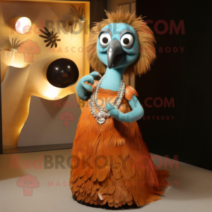 Rust Kiwi mascot costume character dressed with a Evening Gown and Necklaces