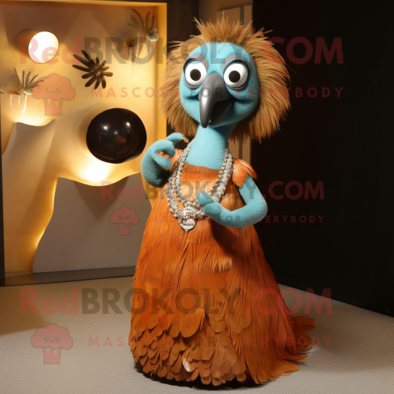 Rust Kiwi mascot costume character dressed with a Evening Gown and Necklaces