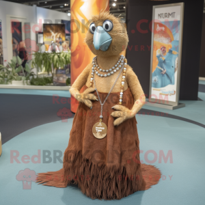 Rust Kiwi mascot costume character dressed with a Evening Gown and Necklaces