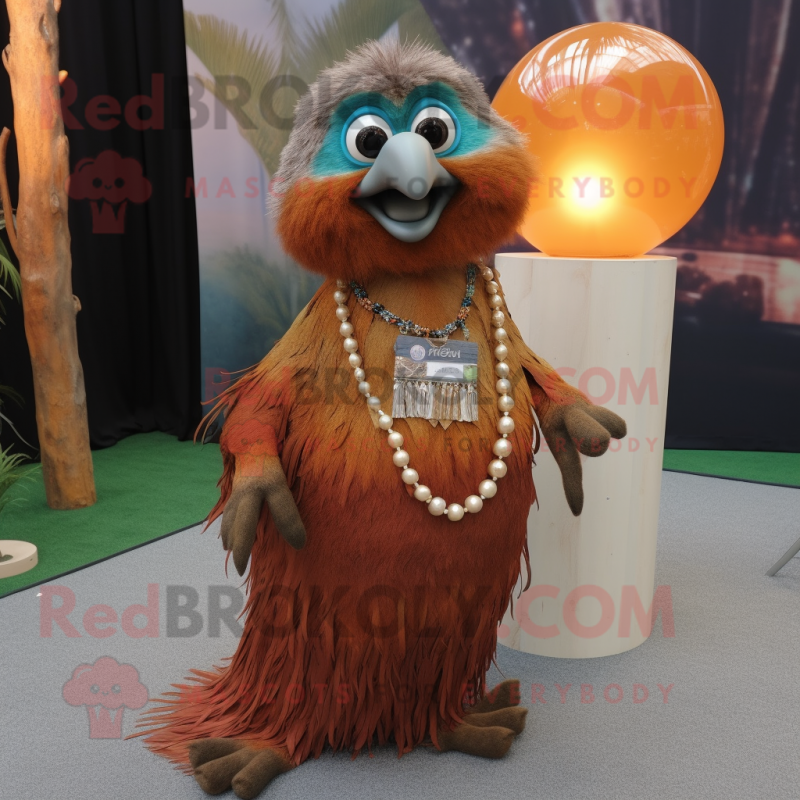Rust Kiwi mascot costume character dressed with a Evening Gown and Necklaces Rust Kiwi mascot costume character dressed with a Evening Gown and Necklaces