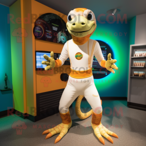 Cream Lizard mascot costume character dressed with a Rash Guard and Bracelets