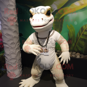 Cream Lizard mascot costume character dressed with a Rash Guard and Bracelets