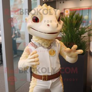 Cream Lizard mascot costume character dressed with a Rash Guard and Bracelets