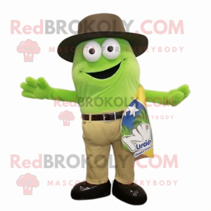 Lime Green Kiwi mascot costume character dressed with a Flare Jeans and Ties