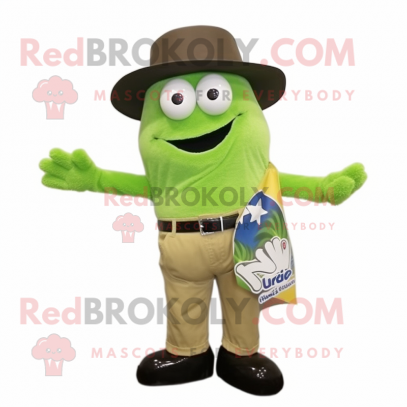 Lime Green Kiwi mascot costume character dressed with a Flare Jeans and Ties