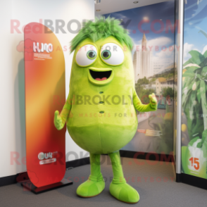 Lime Green Kiwi mascot costume character dressed with a Flare Jeans and Ties