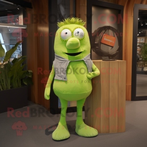 Lime Green Kiwi mascot costume character dressed with a Flare Jeans and Ties