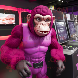 Magenta chimpanse maskot...