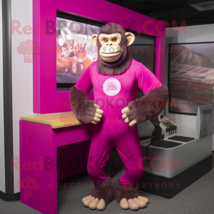 Magenta Chimpanzee mascot costume character dressed with a Tank Top and Cufflinks