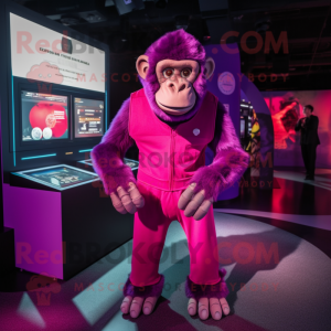 Magenta Chimpanzee mascot costume character dressed with a Tank Top and Cufflinks