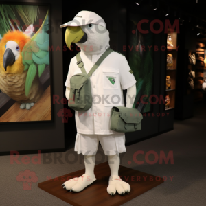 White Parrot mascot costume character dressed with a Cargo Shorts and Caps