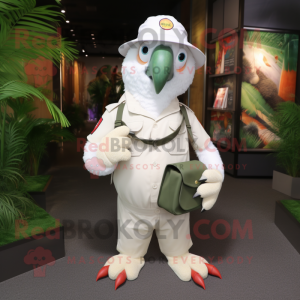 White Parrot mascot costume character dressed with a Cargo Shorts and Caps