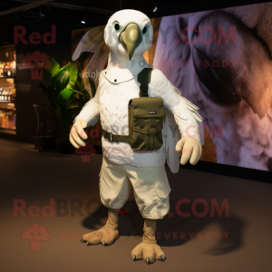 White Parrot mascot costume character dressed with a Cargo Shorts and Caps