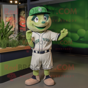 Navy Green Bean mascot costume character dressed with a Baseball Tee and Earrings