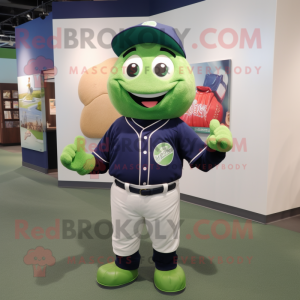 Navy Green Bean mascot costume character dressed with a Baseball Tee and Earrings