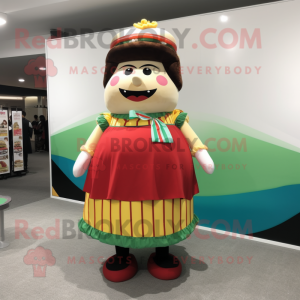 nan Hamburger mascot costume character dressed with a Sheath Dress and Suspenders