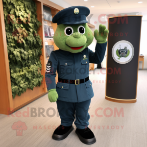 Forest Green Navy Soldier mascot costume character dressed with a Graphic Tee and Coin purses