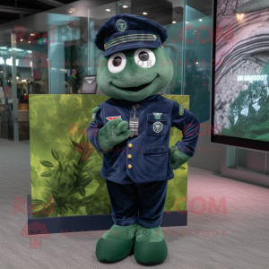 Forest Green Navy Soldier mascot costume character dressed with a Graphic Tee and Coin purses