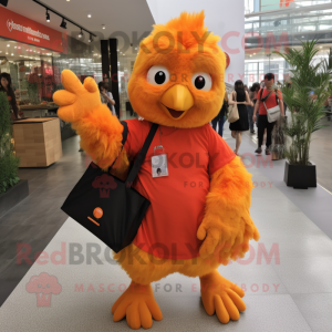 Orange Chicken mascot costume character dressed with a Playsuit and Tote bags