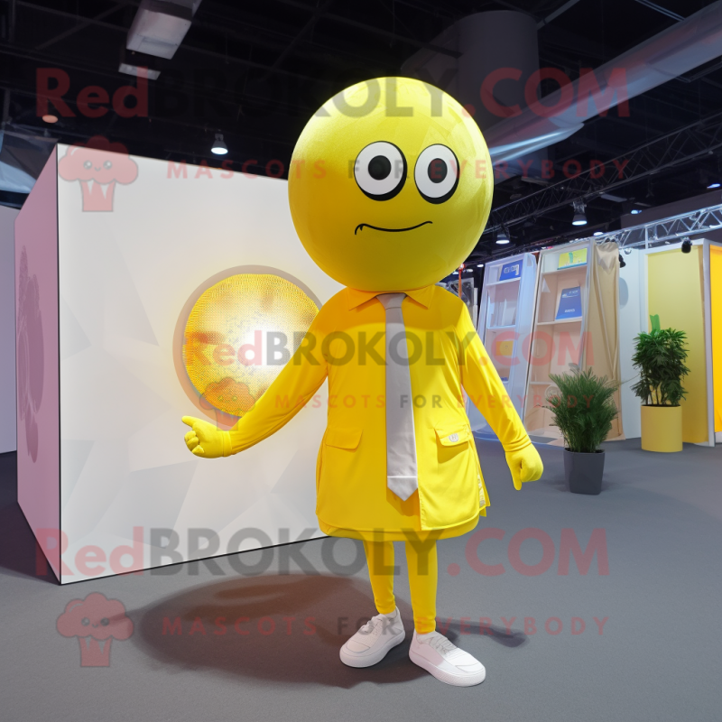 Lemon Yellow Handball Ball mascot costume character dressed with a Suit and Shawls Lemon Yellow Handball Ball mascot costume character dressed with a Suit and Shawls