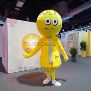 Lemon Yellow Handball Ball mascot costume character dressed with a Suit and Shawls