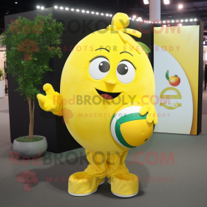 Lemon Yellow Handball Ball mascot costume character dressed with a Suit and Shawls