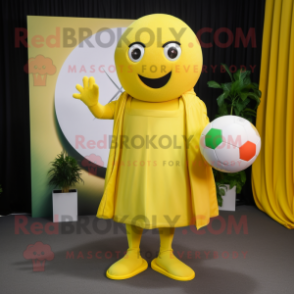 Lemon Yellow Handball Ball mascot costume character dressed with a Suit and Shawls