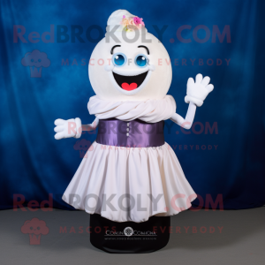 White Cupcake mascot costume character dressed with a Evening Gown and Shoe clips