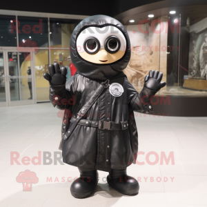 Black Bagels mascot costume character dressed with a Moto Jacket and Shawls