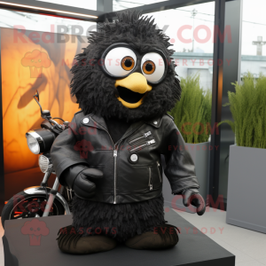 Black Bagels mascot costume character dressed with a Moto Jacket and Shawls