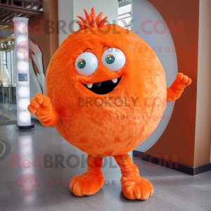 Orange Meatballs mascot costume character dressed with a Bodysuit and Hairpins