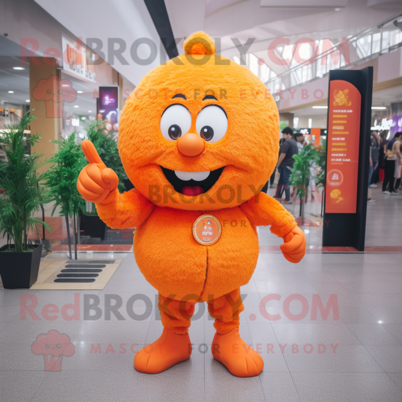 Orange Meatballs mascot costume character dressed with a Bodysuit and Hairpins Orange Meatballs mascot costume character dressed with a Bodysuit and Hairpins