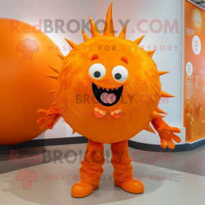 Orange Meatballs mascot costume character dressed with a Bodysuit and Hairpins