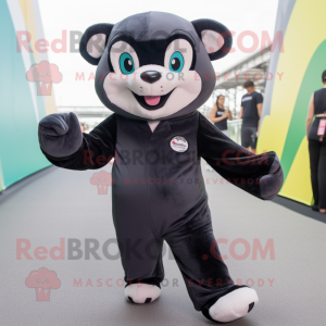 Black Ferret mascot costume character dressed with a Romper and Foot pads