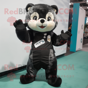 Black Ferret mascot costume character dressed with a Romper and Foot pads