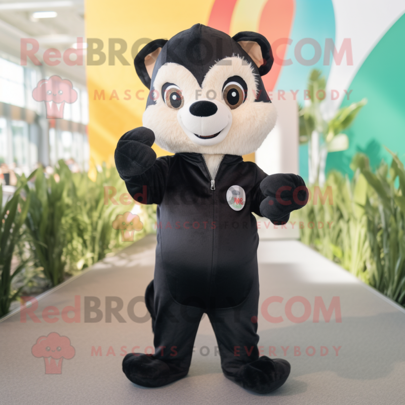 Black Ferret mascot costume character dressed with a Romper and Foot pads