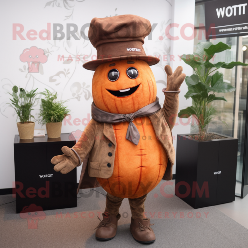 Rust Beet mascot costume character dressed with a Waistcoat and Hats Rust Beet mascot costume character dressed with a Waistcoat and Hats