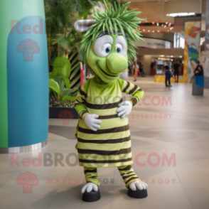 Olive Zebra mascot costume character dressed with a Maxi Dress and Anklets